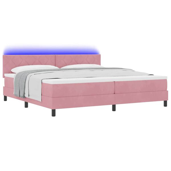 vidaXL LED Boxspringbett mit Matratze mit LED Rosa 200 x 200 cm Samt