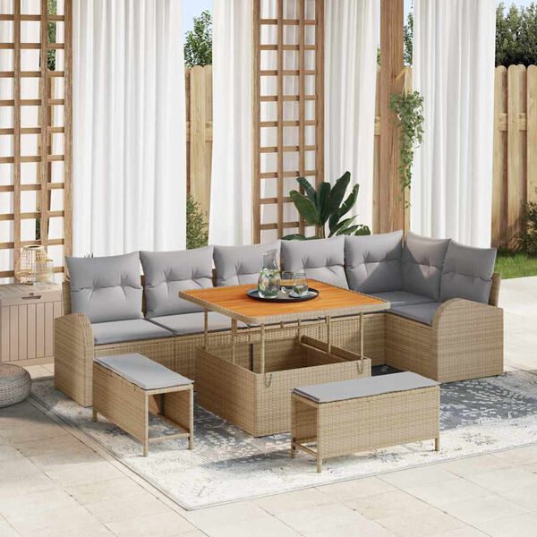 vidaXL Garten-Sofa-Set mit Kissen mit Kissen 9 pcs Beige und Hellgrau