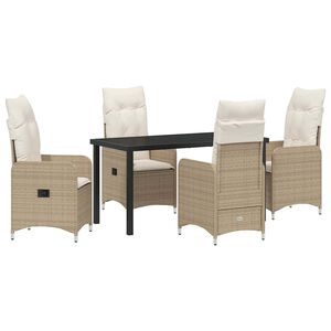 vidaXL Garten Essgruppe mit Kissen 5 pcs Beige Poly-Rattan