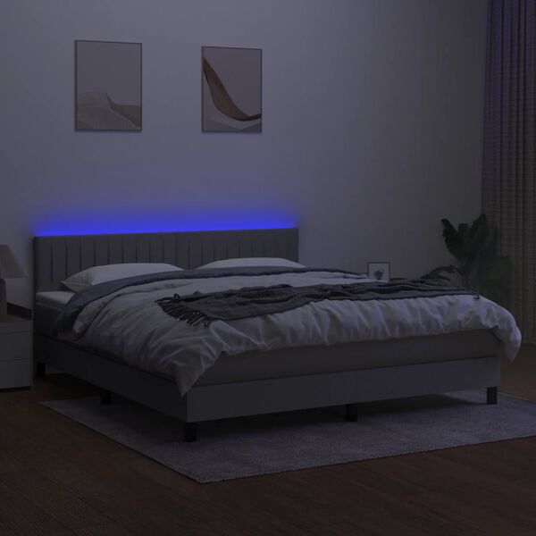 vidaXL Boxspringbett mit Matratze & LED Hellgrau 160x200 cm Stoff