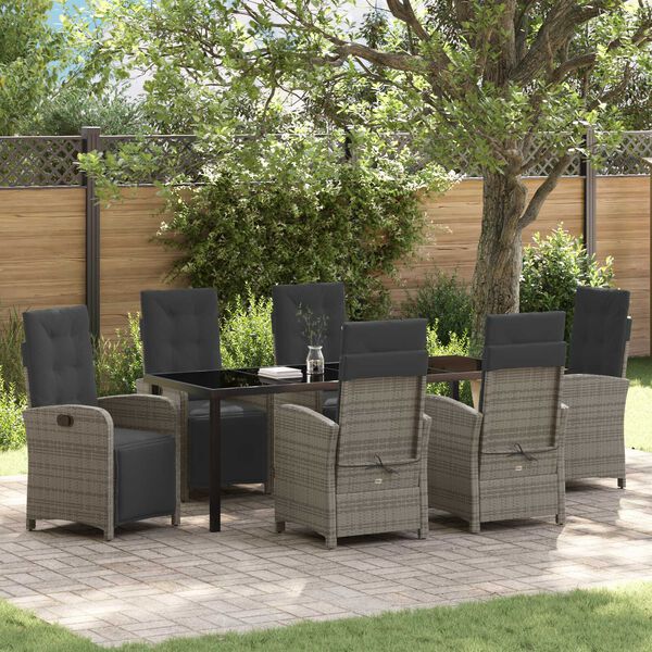 vidaXL Garten Essgruppe mit Kissen 7 pcs Grau Poly-Rattan