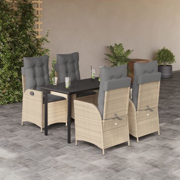 vidaXL 5-tlg. Garten-Essgruppe mit Kissen Beige Poly Rattan