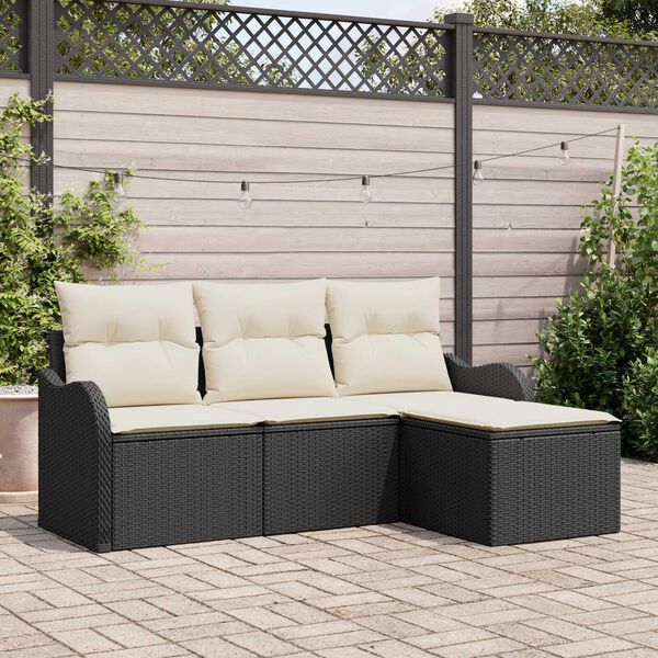 vidaXL Gartensofa-set mit Speicher 4 pcs Schwarz Poly-Rattan