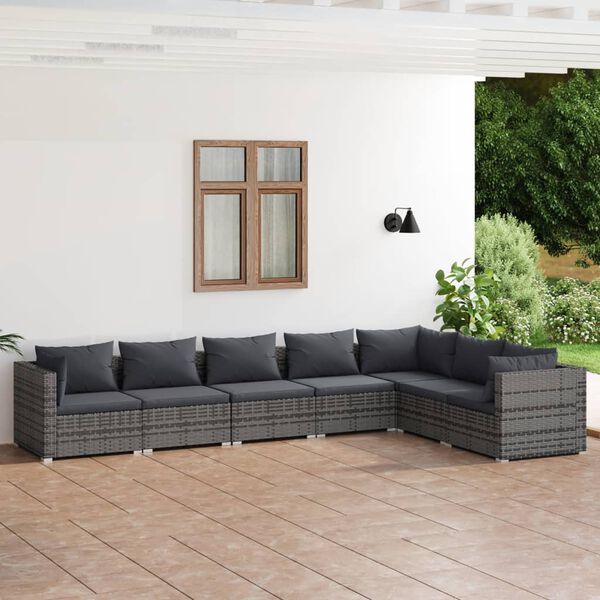 vidaXL 7-tlg. Garten-Lounge-Set mit Kissen Poly Rattan Grau