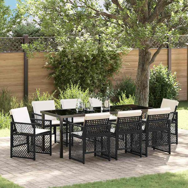 vidaXL Garten Essgruppe 9 pcs Schwarz Poly-Rattan