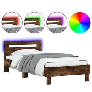 vidaXL Bettgestell mit Kopfteil & LED-Leuchten R&auml;uchereiche 100x200 cm