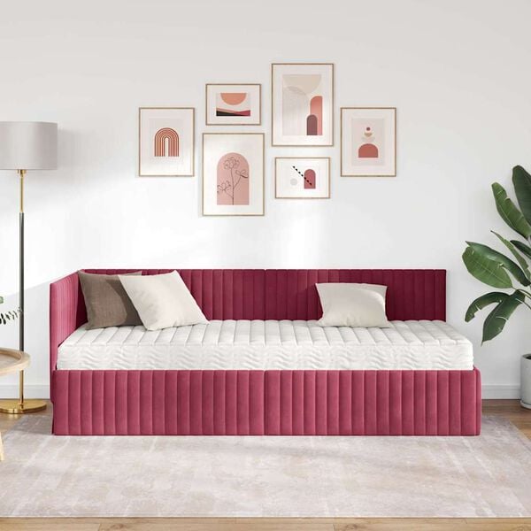 vidaXL Eckbettgestell mit Matratze mit Kopfteil 2 pcs Gr&uuml;n Samt