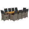 vidaXL 11-tlg. Garten-Bistro-Set mit Kissen Grau Poly Rattan