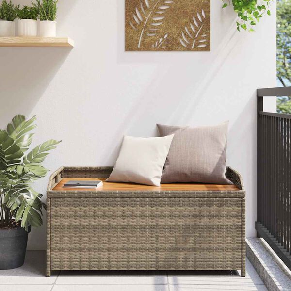 vidaXL Bank mit Stauraum Grau 100x50x52 cm Poly Rattan Akazienholz