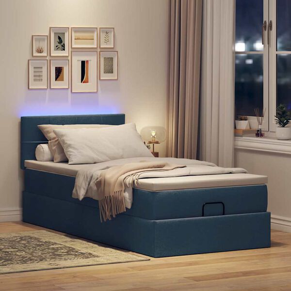 vidaXL Ottomane Bett mit Matratze & LEDs Blau 100x200 cm Stoff