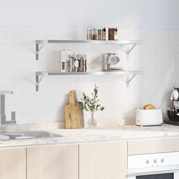 vidaXL Wandregale 2 Stk. 100x30 cm Silbern Edelstahl