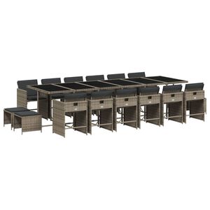 vidaXL 17-tlg. Garten-Essgruppe mit Kissen Grau Poly Rattan