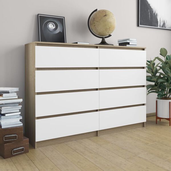 vidaXL Sideboard Wei&szlig; und Sonoma-Eiche 140&times;35&times;99 cm Holzwerkstoff