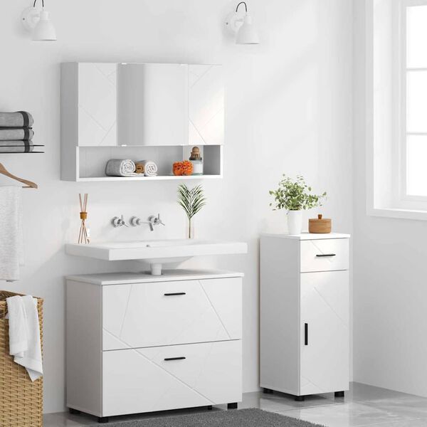 vidaXL Badezimmermöbel Set mit Schubladen 3 pcs Weiß Holzwerkstoff