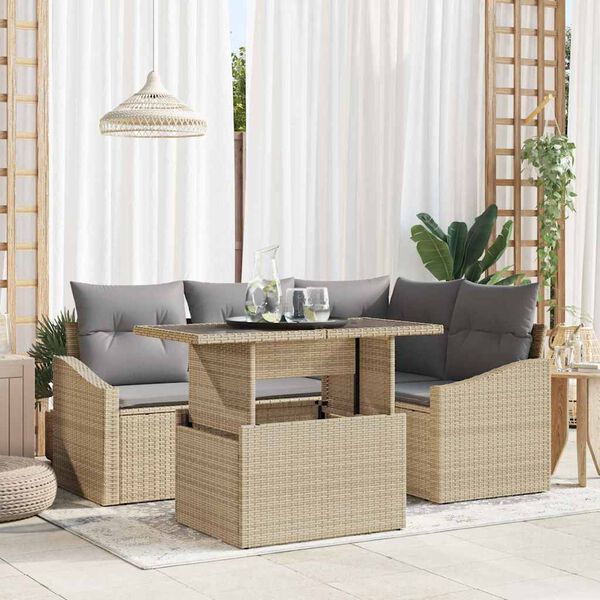 vidaXL Gartensofa-set mit Kissen 5 pcs Beige und Hellgrau Poly-Rattan