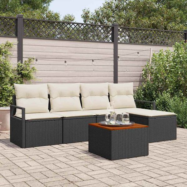 vidaXL Garten-Sofa-Set mit Kissen 6 pcs Schwarz Poly Rattan
