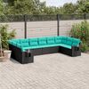 vidaXL 10-teiliges Gartensofa-Set mit Kissen, schwarzes Polyrattan