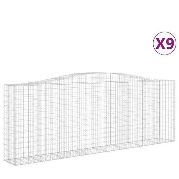 vidaXL Gabionen mit Hochbogen 9 Stk. 400x50x140/160cm Verzinktes Eisen