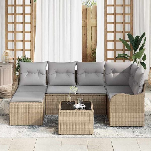 vidaXL Gartensofa-set Beige Poly-Rattan