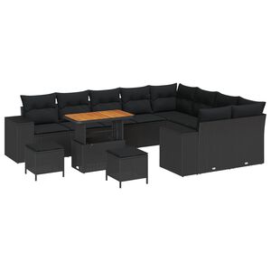 vidaXL Gartensofa-set mit Kissen 12 pcs Schwarz Poly-Rattan