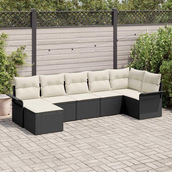 vidaXL Gartensofa-set mit Speicher 7 pcs Schwarz Poly-Rattan
