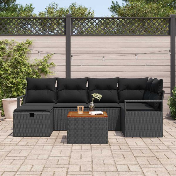 vidaXL Garten-Sofa-Set mit Kissen 7 pcs Schwarz Poly Rattan