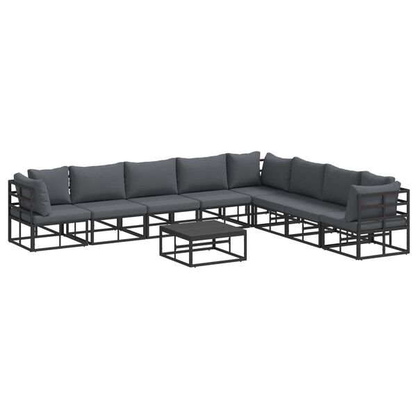 vidaXL Gartensofa-set mit Kissen 9 pcs Schwarz Aluminium