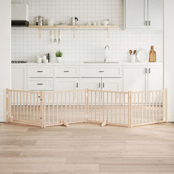 vidaXL 4-tlg. Hundetor mit T&uuml;r Faltbar 320 cm Massivholz Tanne