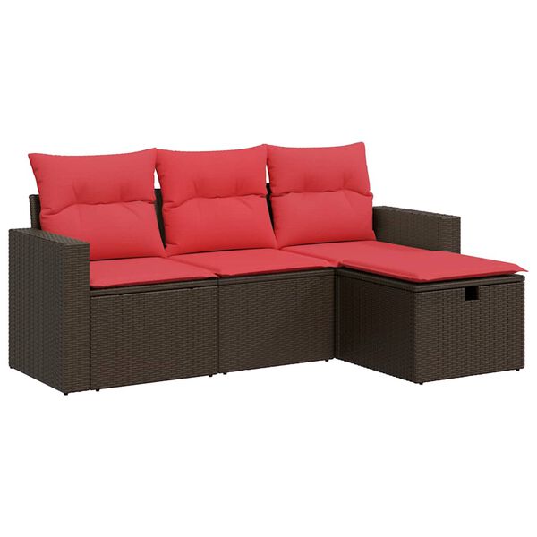 vidaXL 4-tlg. Garten-Sofagarnitur mit Kissen Braun Poly Rattan