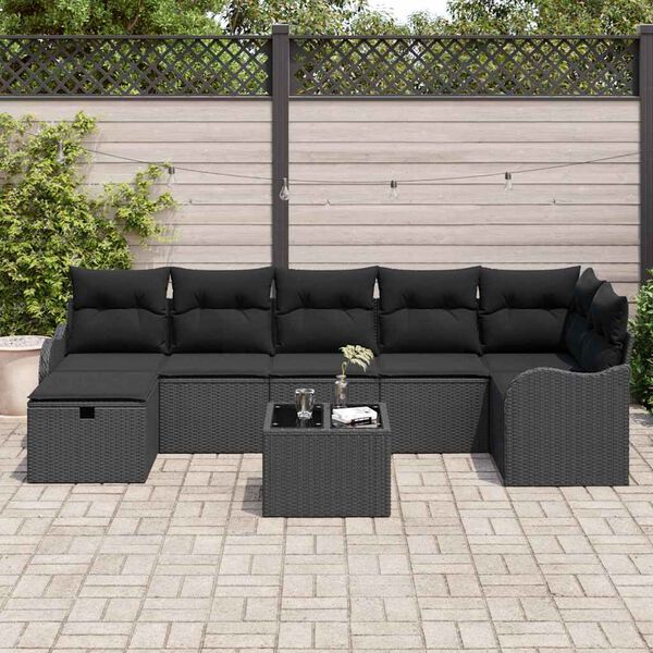 vidaXL Garten-Sofa-Set mit Kissen 8 pcs Schwarz Poly Rattan