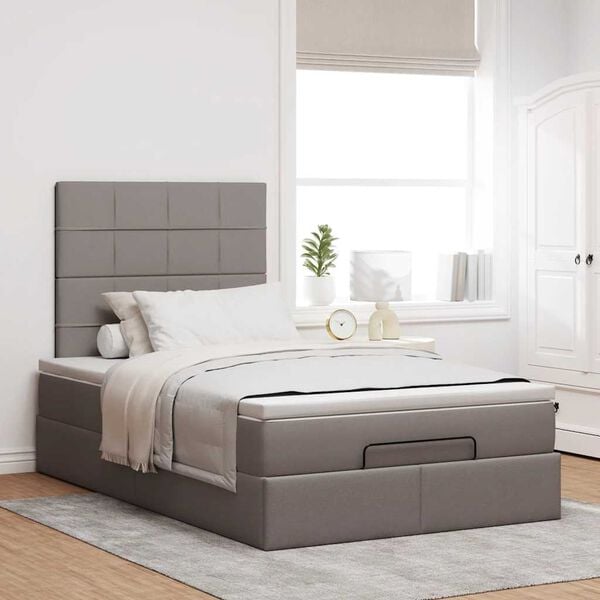 vidaXL Ottoman-Bett mit Matratze & LEDs Taupe 120x200 cm Stoff