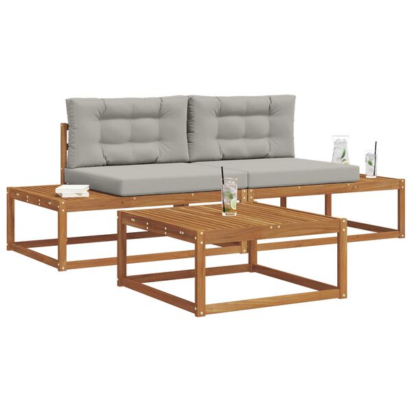 vidaXL Outdoor-Sofagarnitur mit Kissen 3 St&uuml;ck Nat&uuml;rlich und Hellgrau