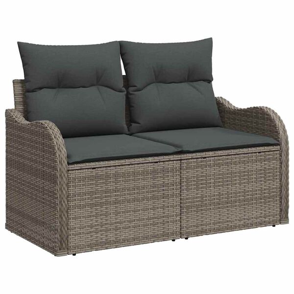 vidaXL Sofa Set mit Kissen mit Speicher 9 pcs Grau Poly-Rattan