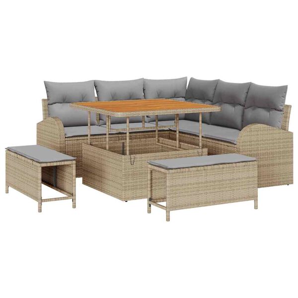 vidaXL Garten-Sofa-Set mit Kissen mit Kissen 8 pcs Beige und Hellgrau
