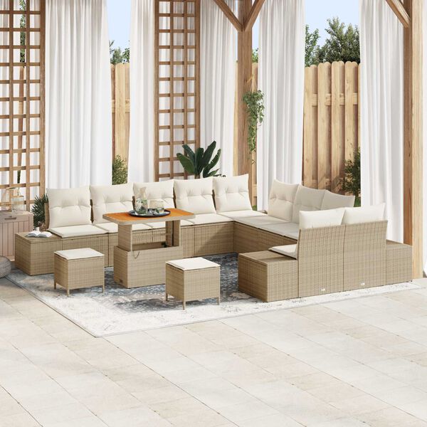 vidaXL Gartensofa-set mit Kissen 13 pcs Beige Poly-Rattan