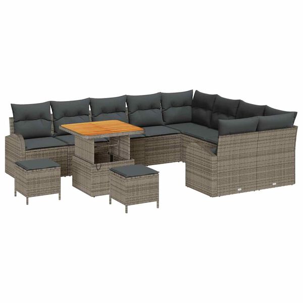 vidaXL Garten-Sofa-Set mit Kissen mit Speicher mit Kissen 12 pcs Grau