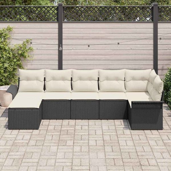 vidaXL Gartensofa-set mit Kissen 7 pcs Schwarz Poly-Rattan