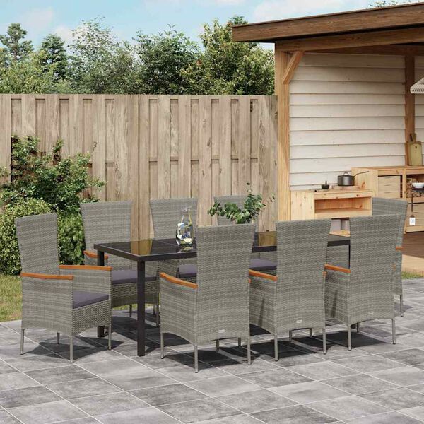 vidaXL Garten Essgruppe 9 pcs Grau Pulverbeschichteter Stahl