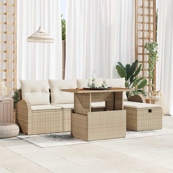 vidaXL Gartensofa-set mit Kissen mit Speicher 6 pcs Beige Poly-Rattan