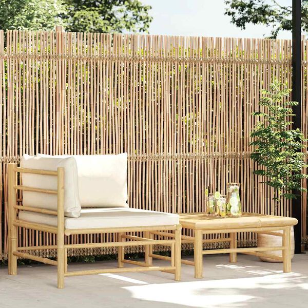 vidaXL 2-tlg. Garten-Lounge-Set mit Kissen Cremeweiß Bambus