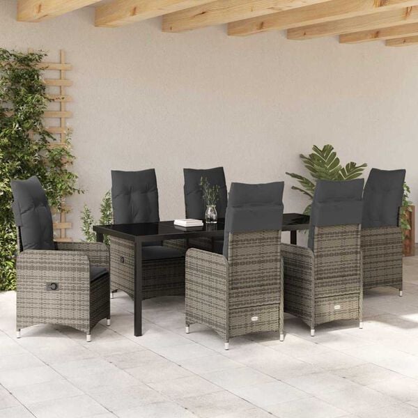 vidaXL Garten Essgruppe mit Kissen 7 pcs Grau Poly-Rattan