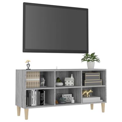vidaXL TV-Schrank mit Massivholz-Beinen Grau Sonoma 103,5x30x50 cm