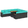 vidaXL 11-tlg. Garten-Sofagarnitur mit Kissen Schwarz Poly Rattan