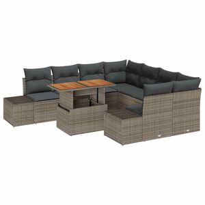 vidaXL Garten-Sofa-Set mit Speicher 9 pcs Grau Poly Rattan
