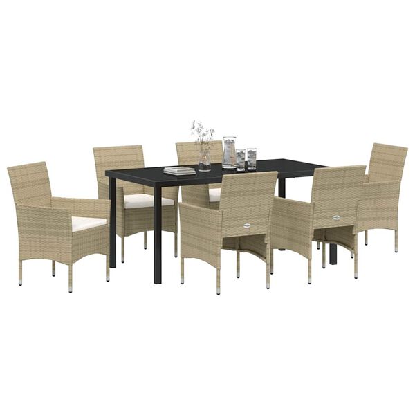 vidaXL Garten Essgruppe mit Kissen 7 pcs Beige Poly-Rattan