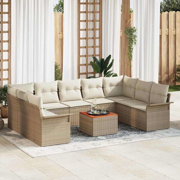 vidaXL Gartensofa-set mit Speicher 10 pcs Beige und Creme Poly-Rattan
