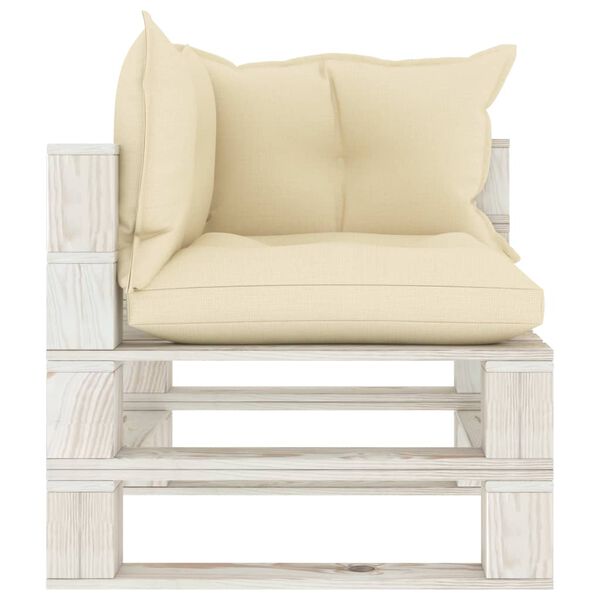 vidaXL Garten-Paletten-Ecksofa mit Kissen in Creme Holz