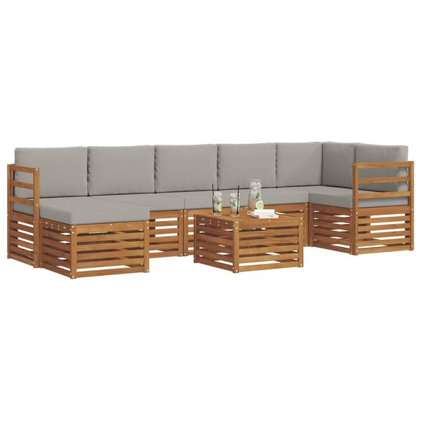 vidaXL Ecksofa Set 8 pcs Nat&uuml;rlich und Hellgrau Massivholz Akazie