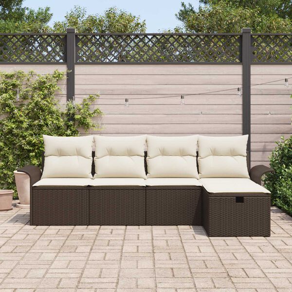 vidaXL Garten-Sofa-Set mit Kissen mit Speicher 5 pcs Braun Poly Rattan