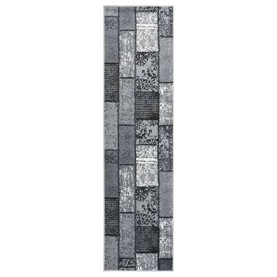 vidaXL Teppichläufer BCF Grau mit Blockmuster 100x500 cm